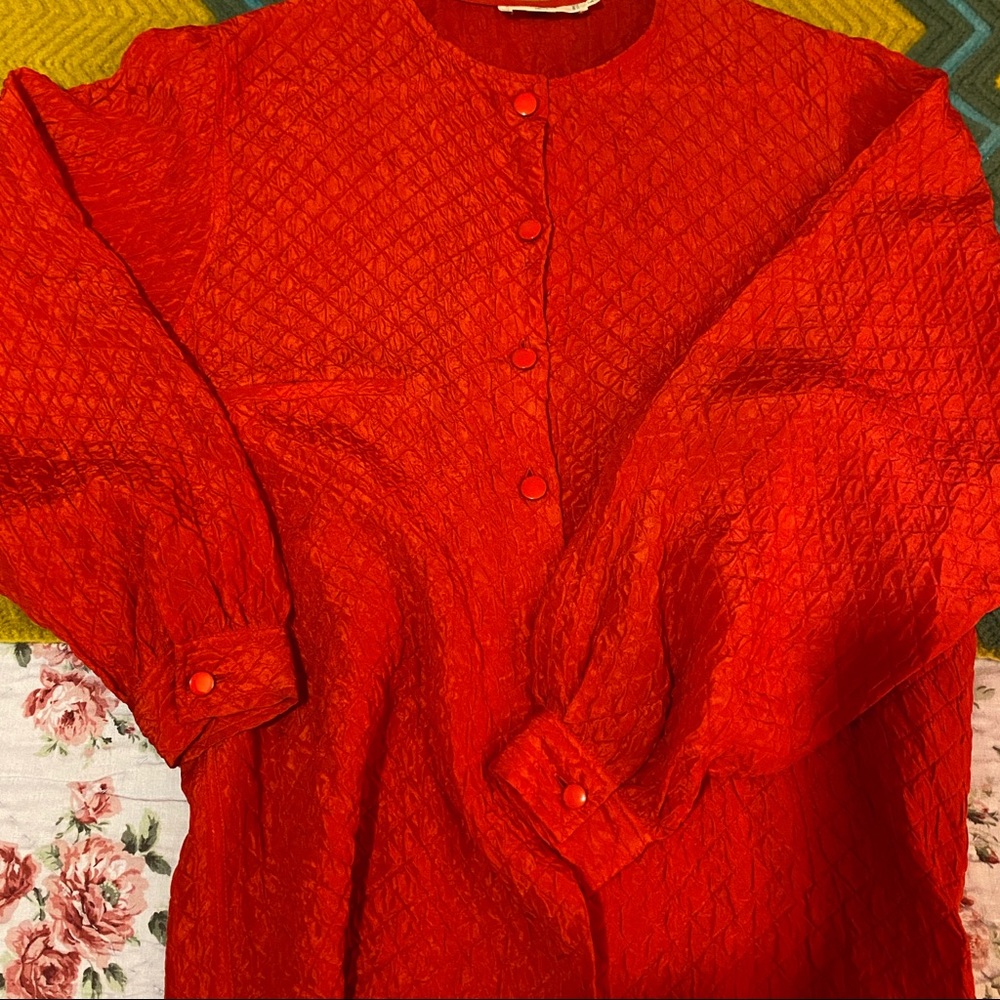 Valentino Red Quilted Silk Blouse, Size 40 (Sm-M)